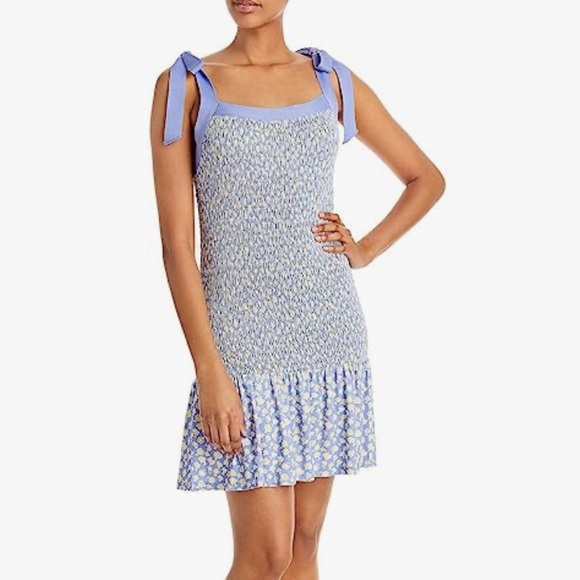 French Connection Peony-Doria Eco Ruched Dress In Paradiso Blue Multi - Picture 1 of 8